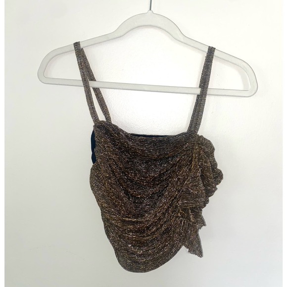 ZARA cute gold ruffled crop top size small 0074 - Picture 3 of 10